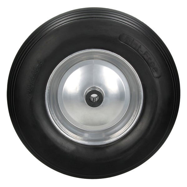 ECD Germany 4er Set Schubkarrenrad aus pannensicherem PU Vollgummi, Ersatzrad Gummirad mit Achse, 4.80/4.00-8, Durchmesser 390mm, Schwarz, 200kg, Reifen mit Stahlfelge für Schubkarre und Gartenkarren