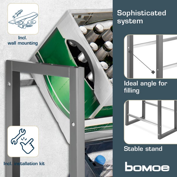 Bomoe Getränkekistenregal mit Wandmontage und Installationskit