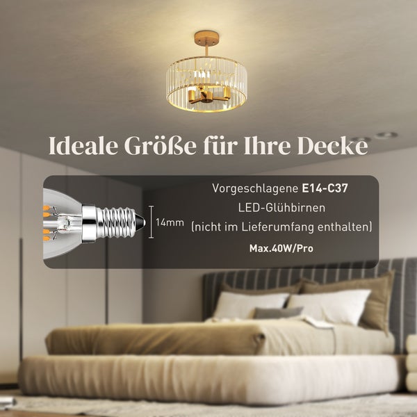 Deckenleuchte mit LED-Glühbirnen E14-C37, 14 mm, maximal 40 Watt