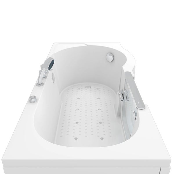 Rechteckige Badewanne mit Duschkopf und Haltegriff