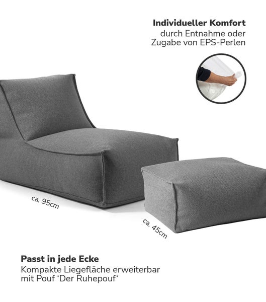 mokebo Sitzsack mit Hocker für Kinder und Erwachsene 'Der Sundowner', Bean Bag nachhaltig aus Recyclingstoff mit EPS-Perlen Füllung in Grau