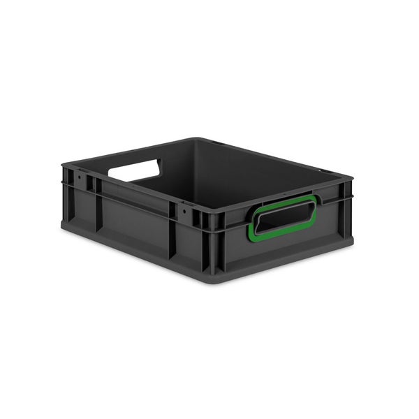 Eurobox NextGen Color, HxBxT 12x30x40cm, 11 Liter, Griffe grün offen, Schwarz, Eurobehälter, Transportbox, Transportbehälter, Stapelbehälter