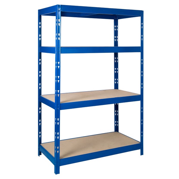 Blaues Metallregal mit vier Ebenen