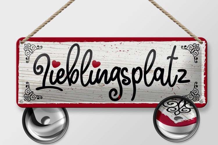 Blechschild Spruch 27x10cm Lieblingsplatz Herz rot Dekoration