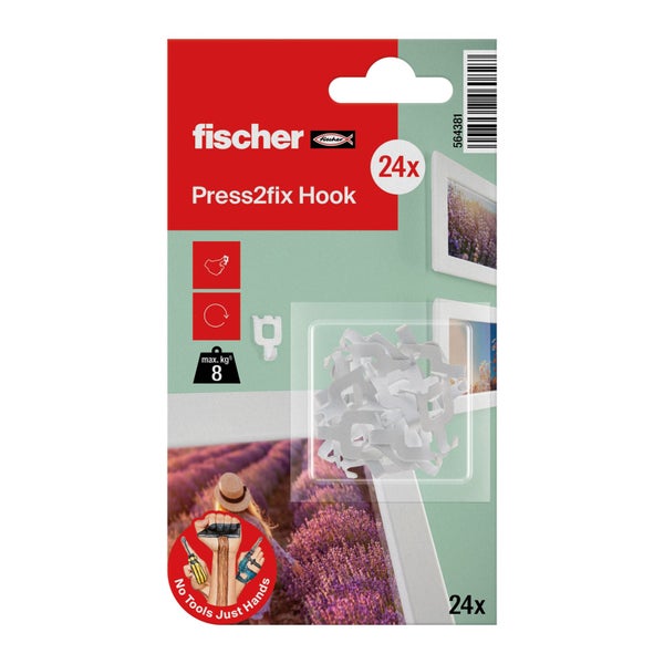 Fischer Press2fix Haken, 24er-Packung, maximale Last 8 Kilogramm