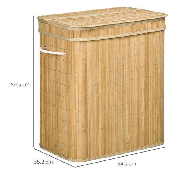 HOMCOM Wäschekorb mit Deckel 90 L Wäschesammler mit Griffen, 2 herausnehmbarer Wäschesack, faltbar, Wäschebox Wäschetonne für Waschküche Schlafzimmer Badezimmer Natur