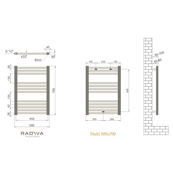 Radiva Badheizkörper 500x700 mm Weiß Inklusive Anschluss