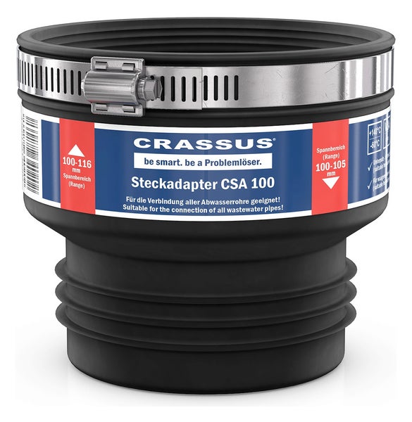 CRASSUS Steckadapter CSA 100, CRA11020, zur Verbindung zweier Abwasserrohre für gleiche Rohrdimensionen