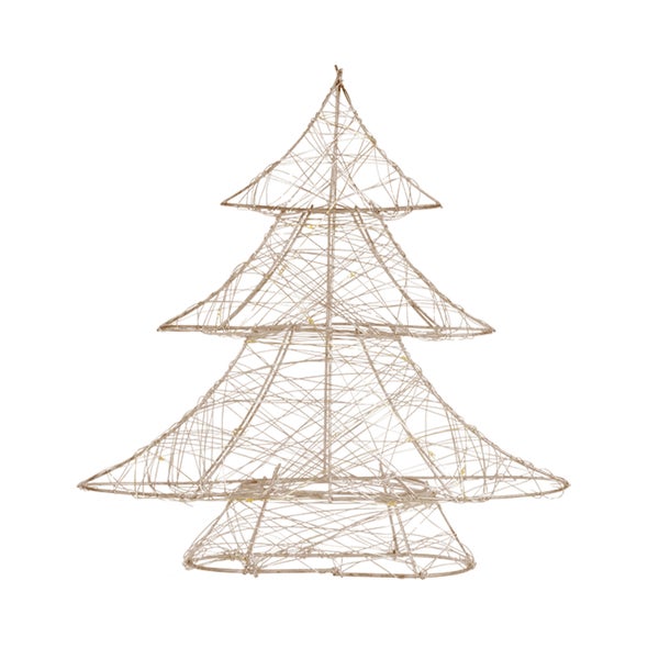 ECD Germany LED Deko Baum Weihnachten mit 20 warmweißen LEDs, 30 cm hoch, aus Metall, Gold, Weihnachtsbaum mit Beleuchtung & Timer, Innen, batteriebetrieben, Lichterbaum Tanne stehend Weihnachtsdeko