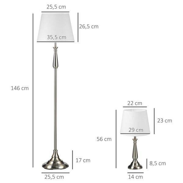 HOMCOM 3er-Lampenset, 35,5L x 35,5B x 146H cm, Eisen, Creme