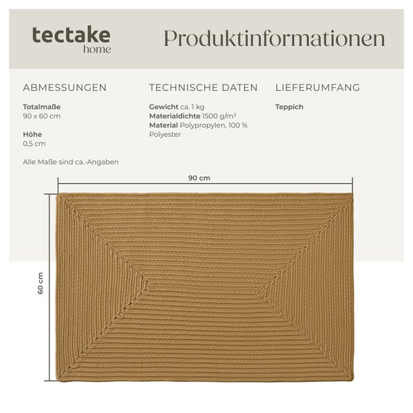 Geflochtener Teppich tectake strapazierfähig und pflegeleicht verschiedene Größen 60 x 90 cm