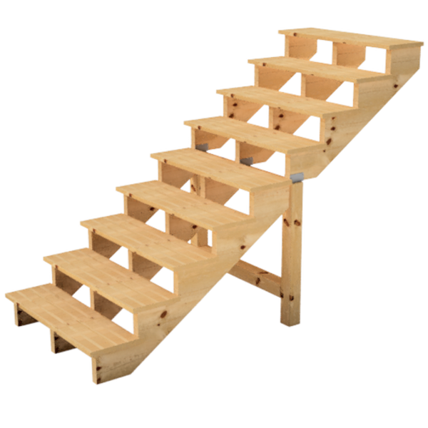 Holztreppe, Gartentreppe, Außentreppe, Terrassentreppe  Höhe 156cm 9 Stufen, Breite 140cm, OHNE Setzstufen