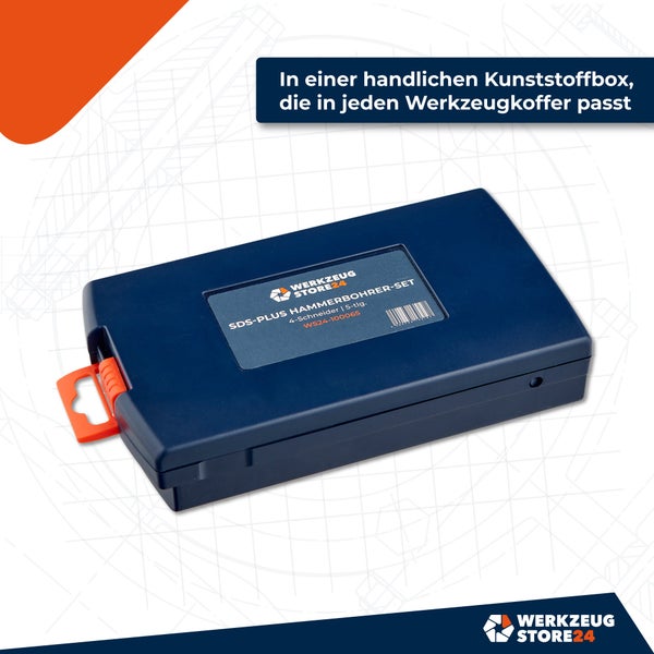 Werkzeugstore24 Logo. SDS-Plus Hammerbohrer-Set im Koffer, 5-teilig