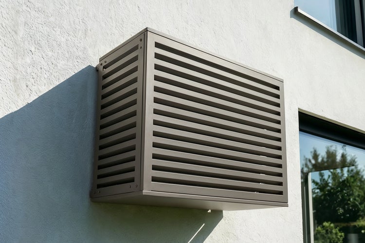 Lamellenverkleidung für Außengeräte an einer Hauswand