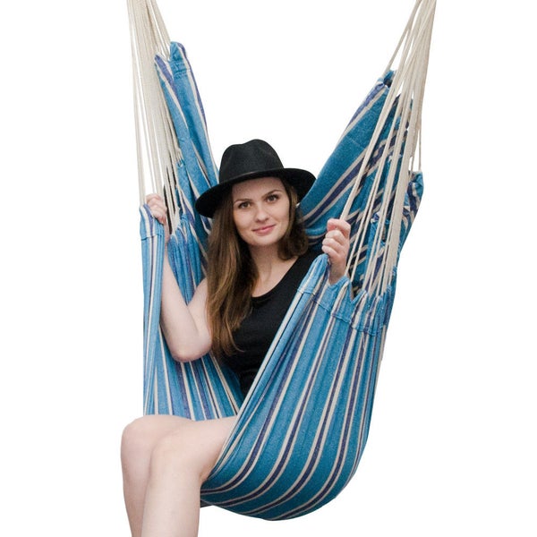 XXL Hängesessel Relaxsessel 185x130cm bis 150kg mit blauen Streifen