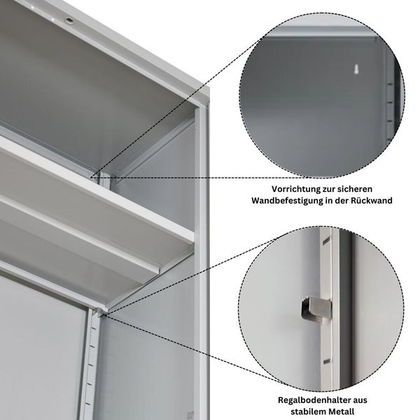 PROREGAL Stahlschrank Bee 7 Fachböden HxBxT 195 x 92 x 42 cm Pulverbeschichtetes Fachbodenmaterial Grau & Schwarz