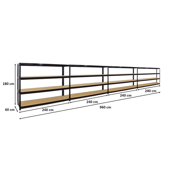 PROREGAL Mega Deal 4er-Sparset Profi-Schwerlastregal Dino HxBxT 180x240x60cm Fachlast 450kg Schwarz, Kellerregal, Steckregal, Garagenregal, Lagerregal