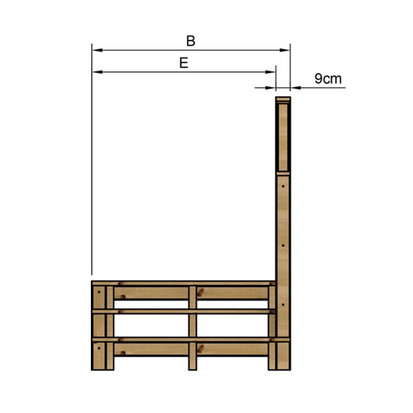 Technische Zeichnung eines Holzregals mit Maßangaben