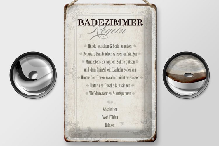 Blechschild Spruch 20x30cm Badezimmer Regeln Haus Schild