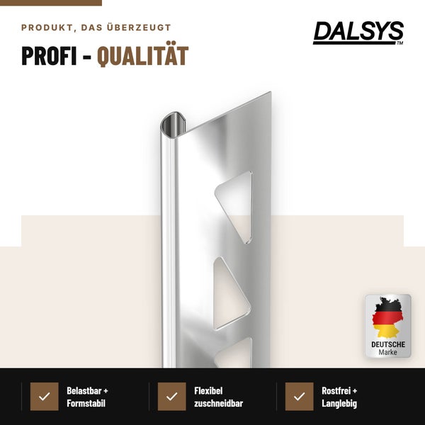 Dalsys Fliesenschiene aus Edelstahl mit Lochstanzung für Fliesenabschlüsse und Kantenschutz im Innenbereich