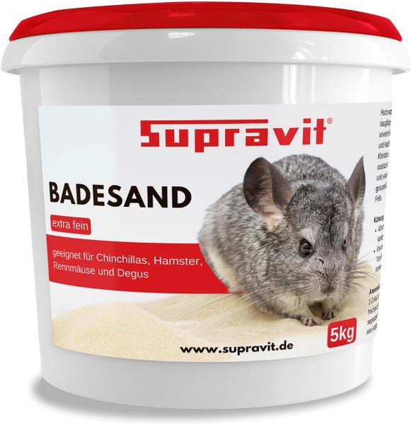 Supravit Badesand für Chinchillas, Hamster, Rennmäuse und Degus im 5kg Eimer