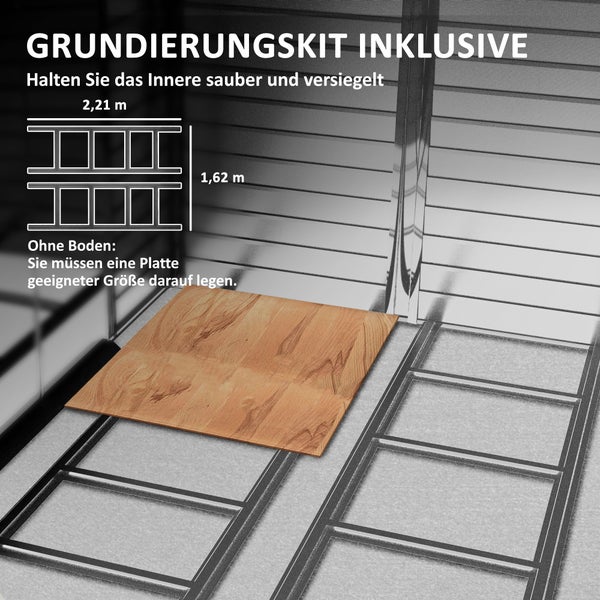 Outsunny Gerätehaus 4,4 m², Gartenhaus mit Pultdach, Schiebetür, Fundament, Einfach Montage 240 x 206 x 198 cm, Geräteschuppen aus Verzinkter Stahl, wetterfest, für Garten, Teak