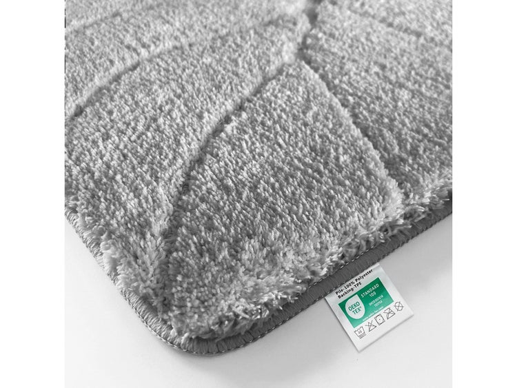 FLOORDIREKT Badematte Maris - Flauschiger Badvorleger mit Blattstruktur - Silber - 80 x 150 cm