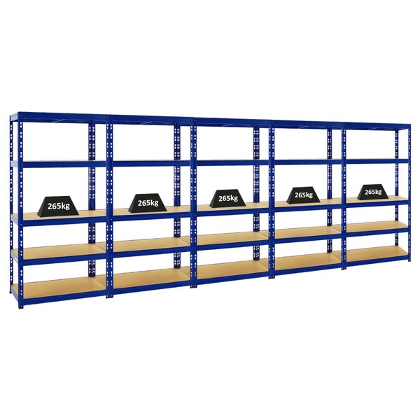 PROREGAL Mega Deal 5x Schwerlastregal Tiger HxBxT 180 x 90 x 45 cm Fachlast 265 kg 5-Ebenen Blau