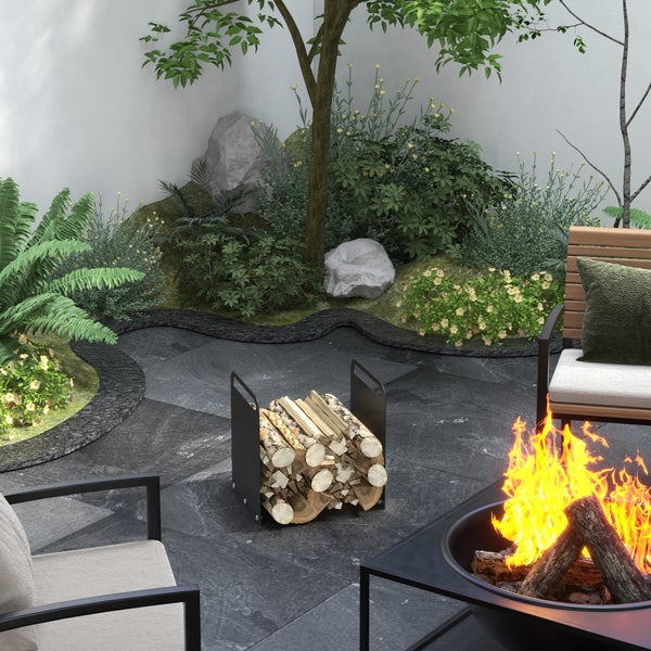 Outsunny Kaminholzregal, mit Griffe, für Outdoor, Indoor, bis 30 kg,  36,5 x 30 x 36 cm, Stahl, Schwarz