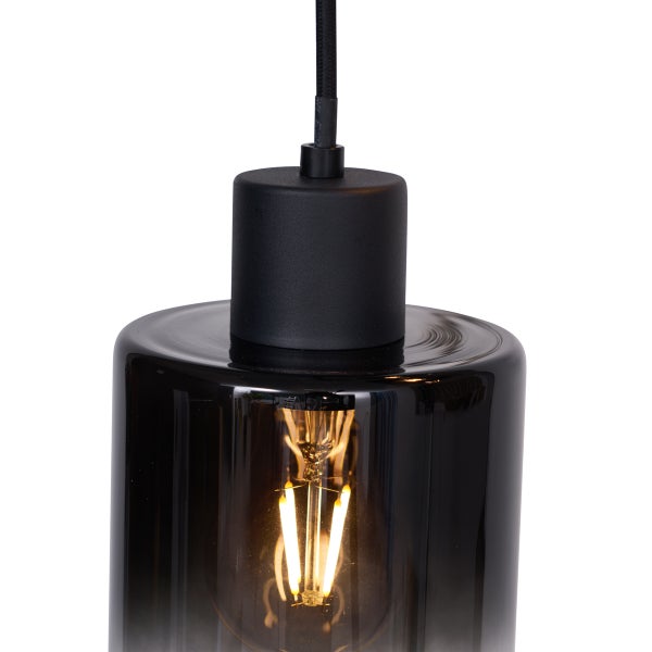Moderne Pendelleuchte Schwarz mit Rauchglas 3-flammig - Dame