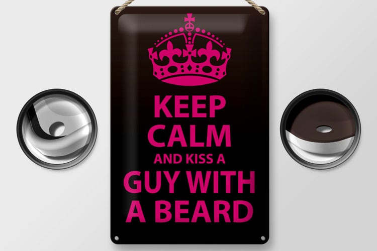 Blechschild Spruch 20x30cm Keep Calm and kiss guy with a beard