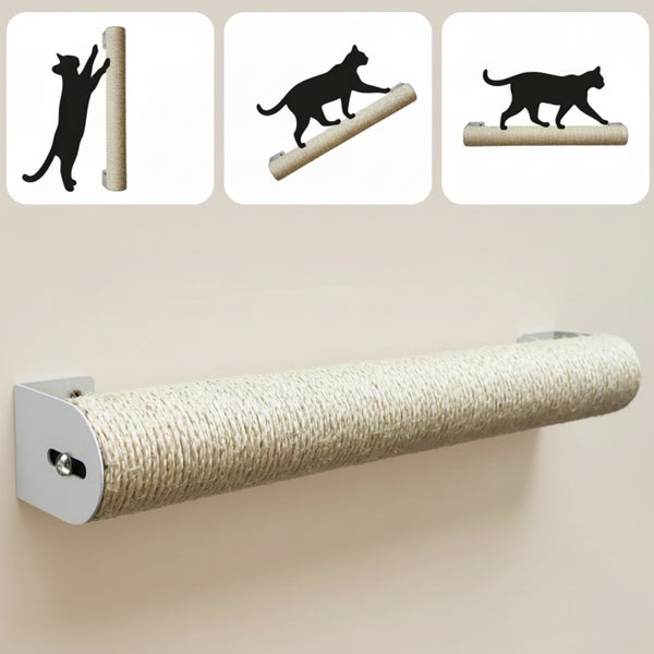 Wandmontiertes Katzenkratzstamm Element aus Sisal mit Metallhalterung zur vertikalen, diagonalen oder horizontalen Befestigung für Katzen