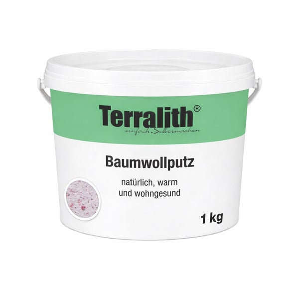 Terralith Baumwollputz im 1 Kilogramm Eimer.