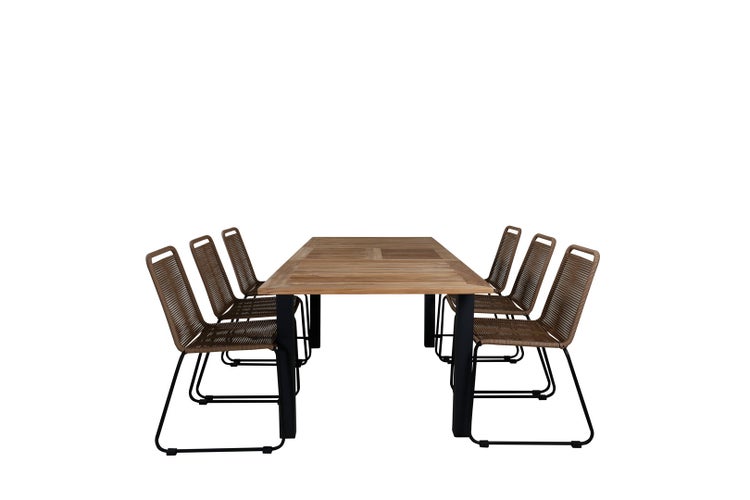 Panama Gartenset Tisch 90x152/210cm und 6 Stühle stabelL Lindos schwarz, natur. 90 X 152 X 74 cm
