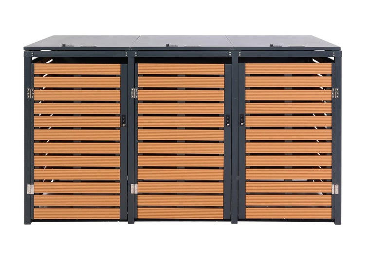 Mülltonnenbox für drei Mülltonnen mit Lamellenoptik