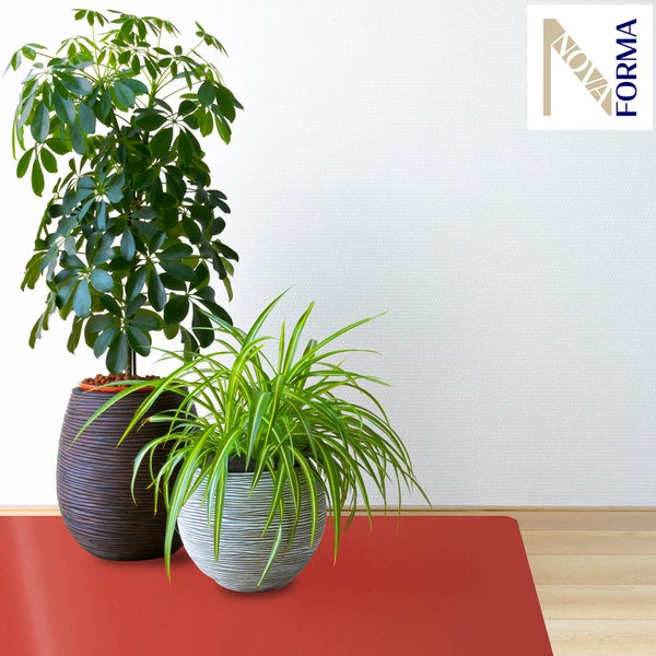 Eine Hand wischt mit einem Reinigungstuch über eine rote Bodenschutzmatte. Nova Forma Logo.