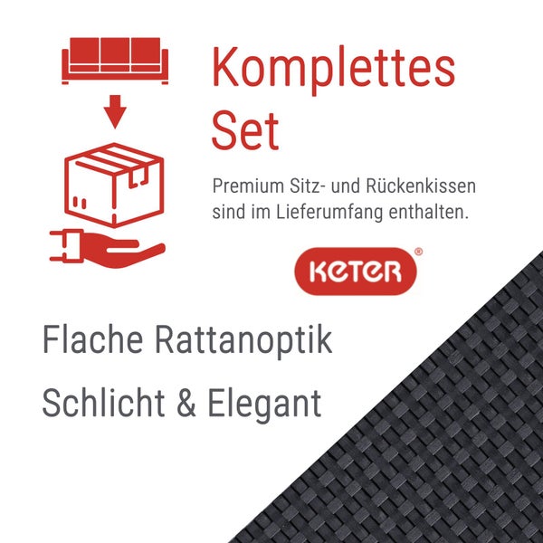 Keter Provence Garten-Lounge, Eck-Sofa anthrazit Inkl. Kissen grau, wetterfest, Garten, Outdoor