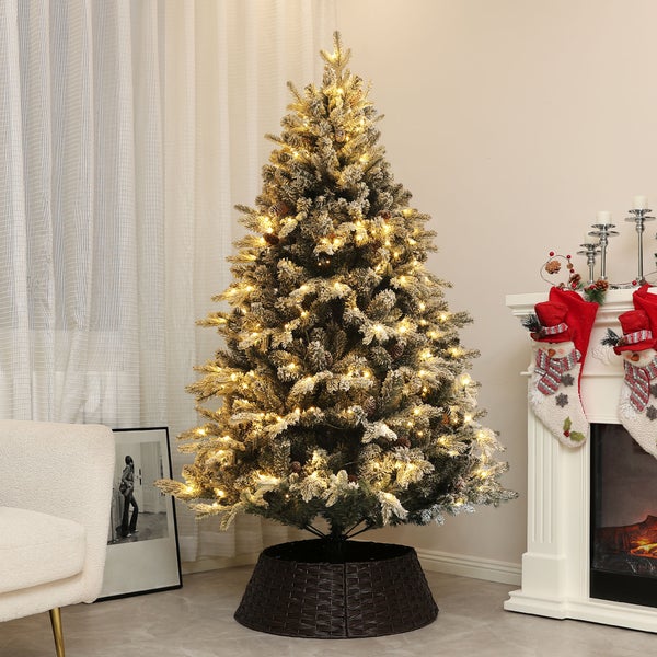 HOMCOM Künstlicher Weihnachtsbaum, 180 cm Christbaum mit 793 Spitzen, Kunstschnee, klappbar Stahlständer, für Weihnachten Deko, Grün