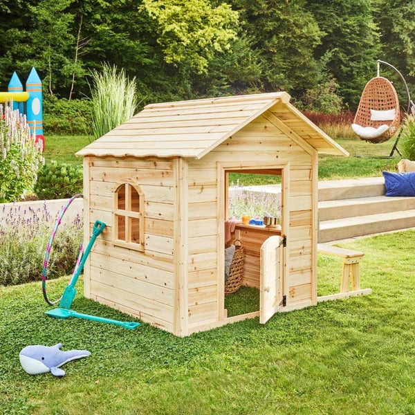 Home Deluxe - Spielhaus - DER GROßE PALAST natur - 166 x 138 x 132 cm mit Bank - inkl. Montagematerial I Gartenhaus Holzhaus Kinderhaus