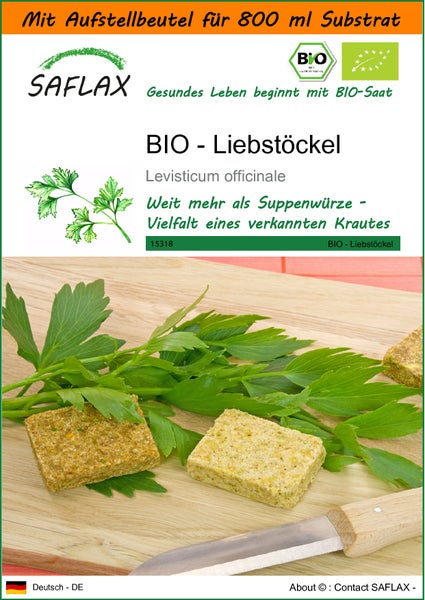 SAFLAX Garden in the bag - BIO - Liebstöckel - Levisticum officinale - 100 Samen - Mit Anzuchtsubstrat im praktischen, selbst aufstellenden Beutel