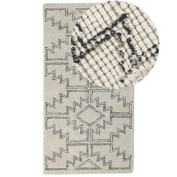 Teppich mit geometrischem Muster und Detailansicht der Textur