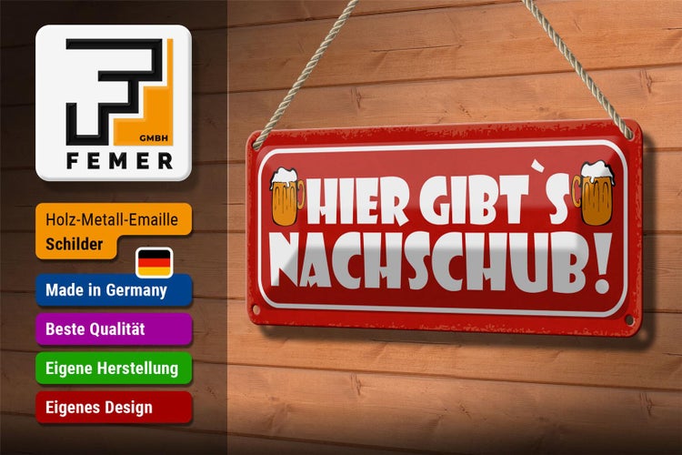 Blechschild Spruch 27x10cm Bier hier gibt es Nachschub Dekoration
