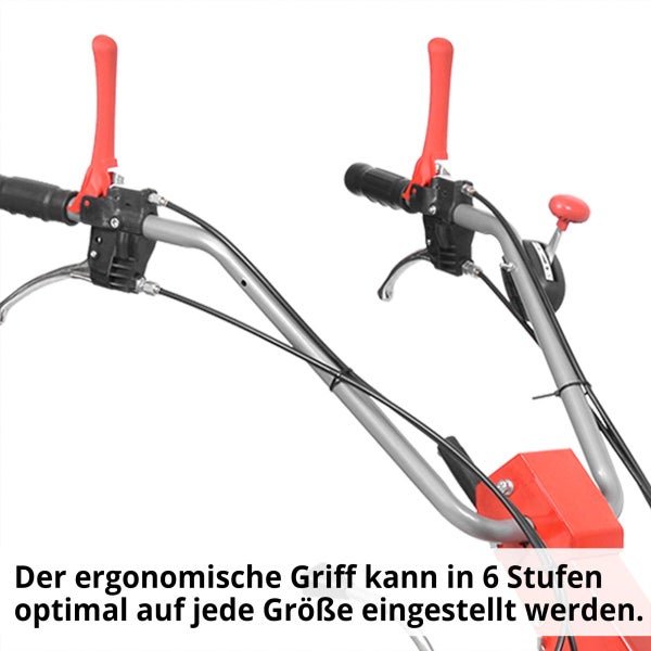 Detailansicht der verstellbaren Griffe einer Motorhacke