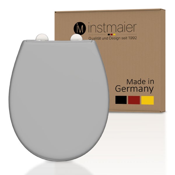 instmaier WC Sitz | Made in Germany | Toilettendeckel mit Absenkautomatik | Klobrille Grau Glanz | Oval | mit Schnellverschluss | Duroplast