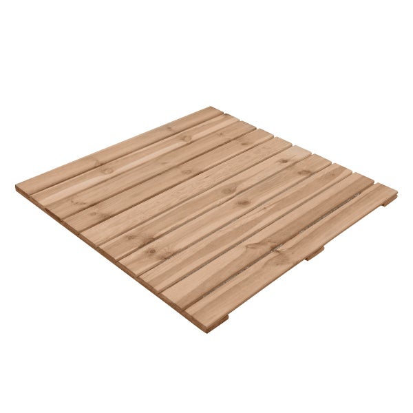 Quadratische Holzfliese für Terrasse und Balkon mit parallelen Lamellen.