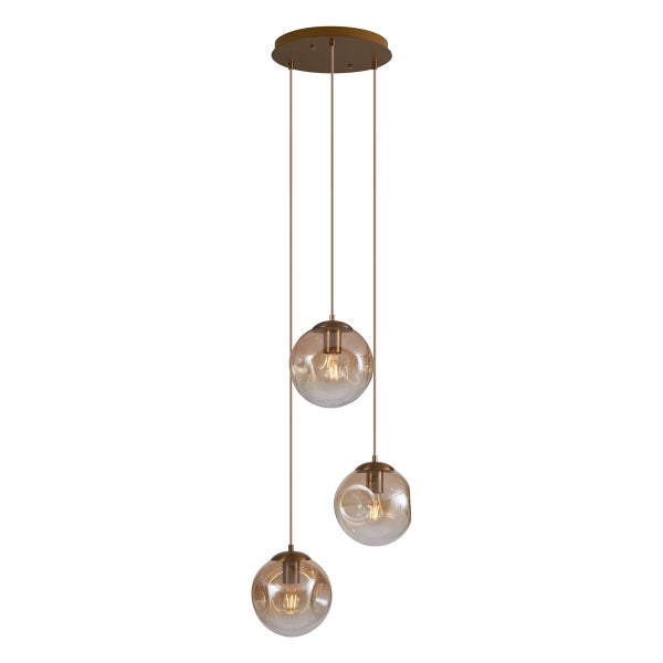 Art-Deco-Pendelleuchte Messing mit Bernsteinglas 3-flammig - Douglass
