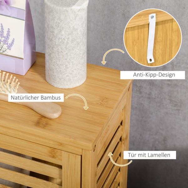 kleankin Badschrank Badezimmerschrank, Bad Beistellschrank mit Lamellentür, 2 Fächern, Aufbewahrungsschrank für Badezimmer, Wohnzimmer, Natur, 30 x 19,9 x 70 cm
