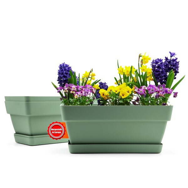 BigDean 3 Stück Blumenkasten 39 cm aus bruchfestem Kunststoff in Olivgrün – Balkon Pflanzkasten für innen & außen geeignet – Made in Europe
