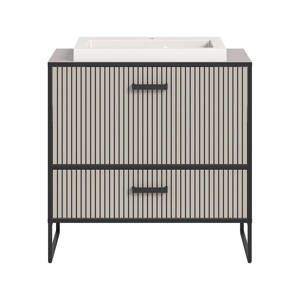 Bagno Waschbeckenunterschrank inkl. Waschbecken 1 Schublade 1 Klapptür hellgrau, cremefarben. 80 X 48 X 84 cm