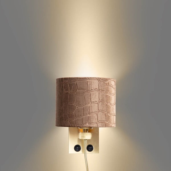 Wandleuchte Bronze mit Samt-Schirm Krokodil-Design 18cm - Brescia